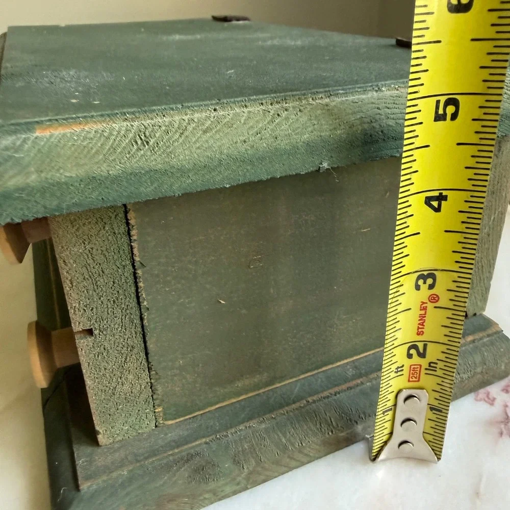 Wooden Spool Cotton Colors Sewing Box Rustic Green Storage‎ Chest 13.5in
